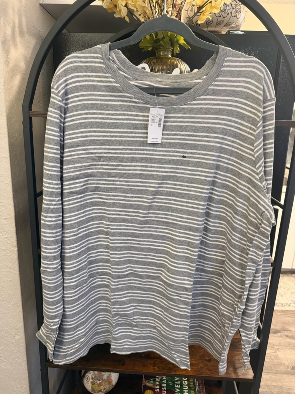 Maurices Gray and White Striped Long Sleeve Tee